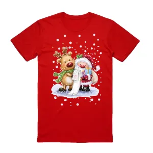 NNEDSZ 100% Cotton Christmas T-shirt Adult Unisex Tee Tops Funny Santa Party Custume, Reading Santa (Red), S