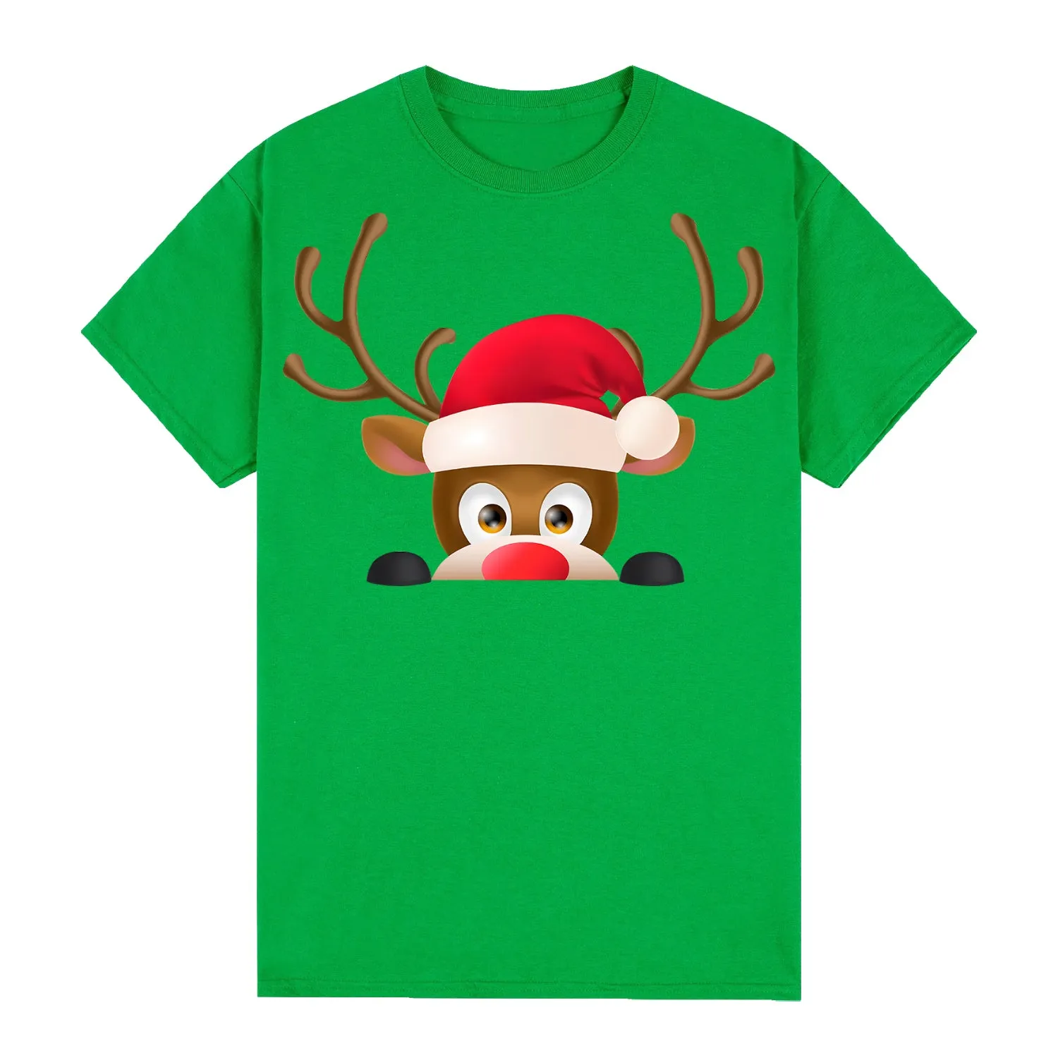 NNEDSZ 100% Cotton Christmas T-shirt Adult Unisex Tee Tops Funny Santa Party Custume, Reindeer Head (Green), 3XL