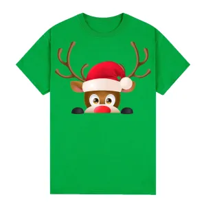 NNEDSZ 100% Cotton Christmas T-shirt Adult Unisex Tee Tops Funny Santa Party Custume, Reindeer Head (Green), 3XL
