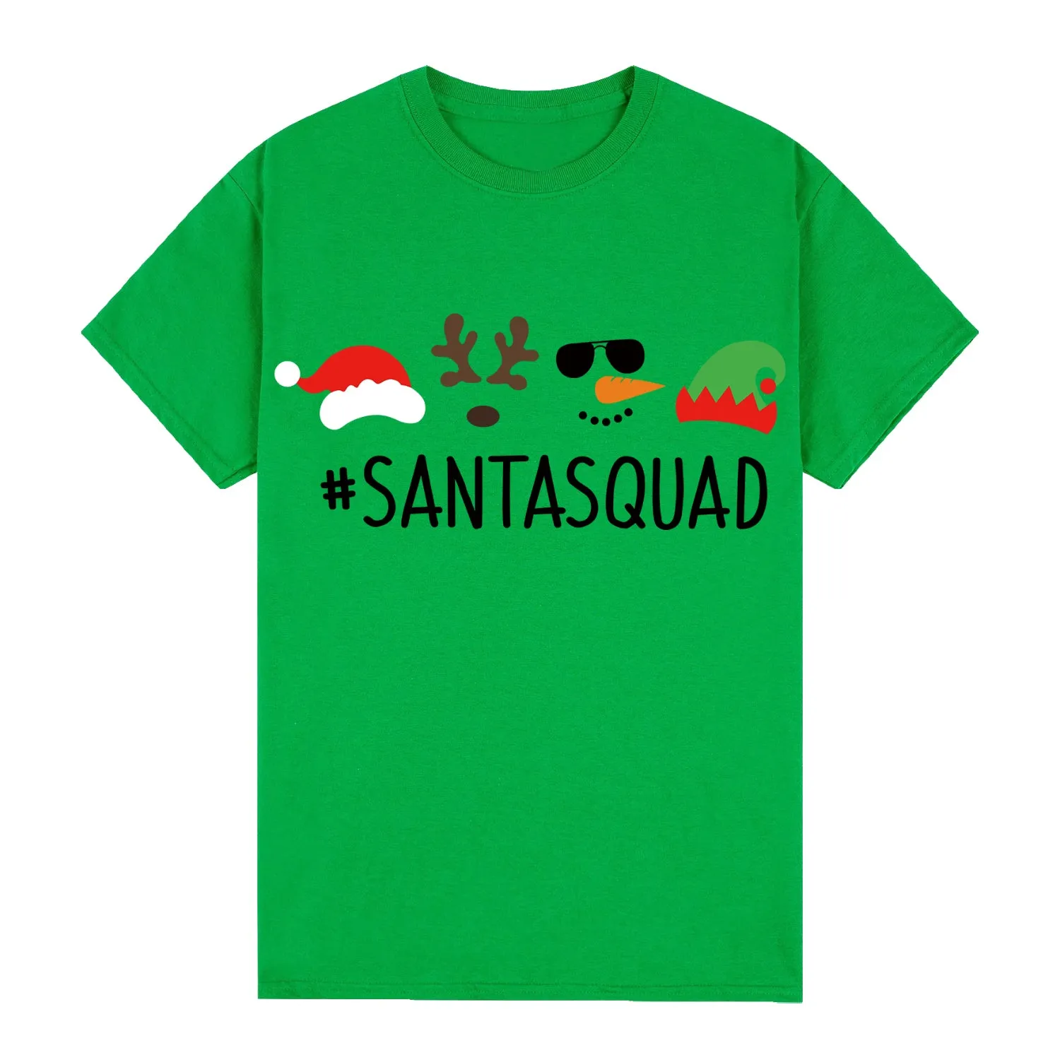 NNEDSZ 100% Cotton Christmas T-shirt Adult Unisex Tee Tops Funny Santa Party Custume, Santa Squad (Green), 2XL