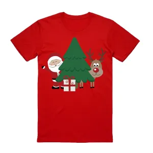 NNEDSZ 100% Cotton Christmas T-shirt Adult Unisex Tee Tops Funny Santa Party Custume, Santa with Tree (Red), 2XL