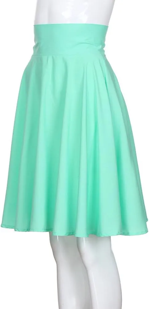 NREALY New Women's Solid Flared Retro Casual Knee Length Pleated Midi Office Work Skirt