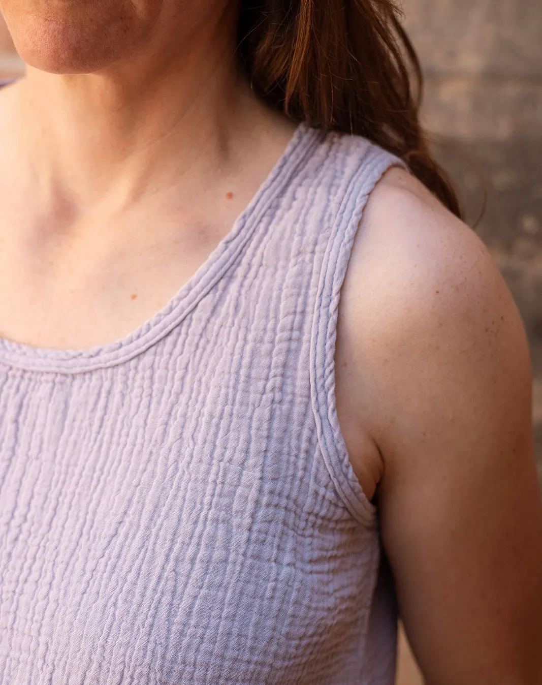 Organic Gauze Sleeveless Top in Heather Blue
