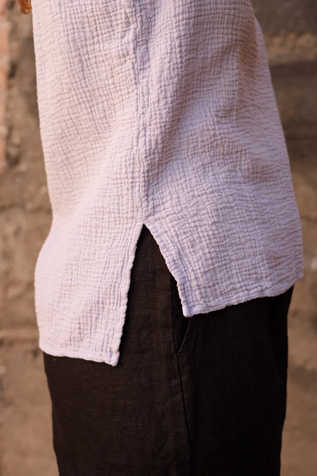 Organic Gauze Sleeveless Top in Heather Blue