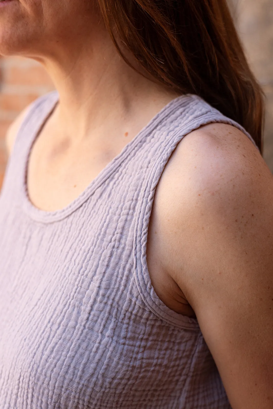 Organic Gauze Sleeveless Top in Heather Blue
