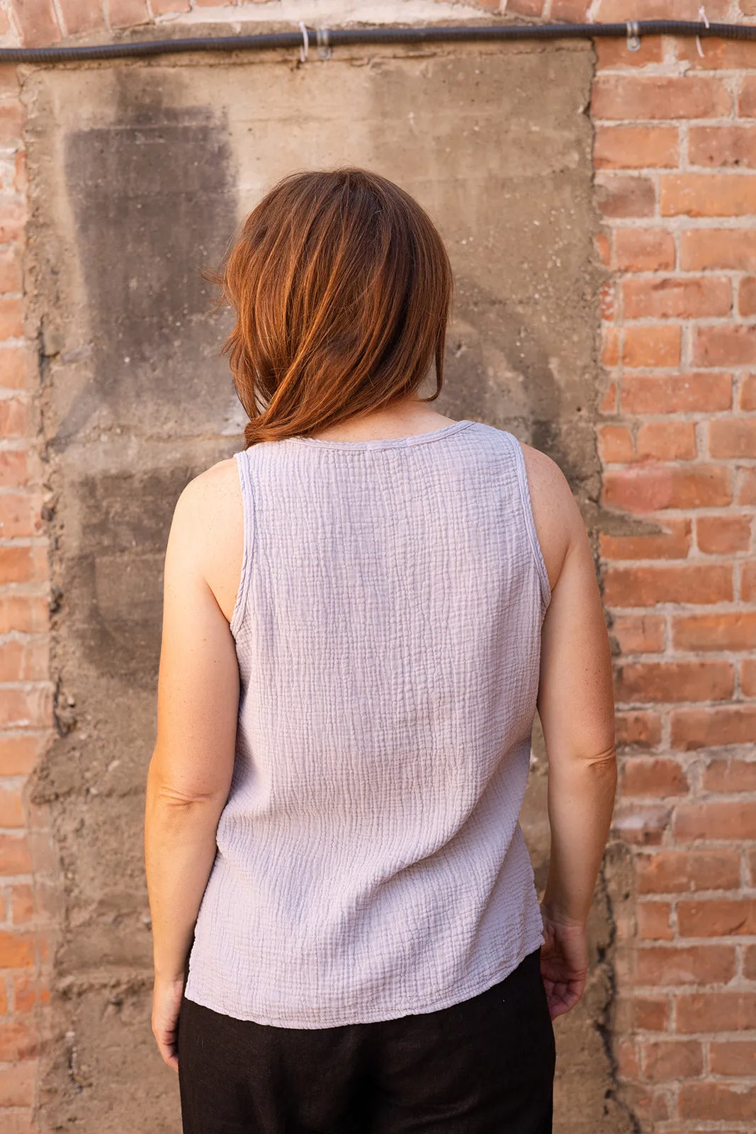 Organic Gauze Sleeveless Top in Heather Blue