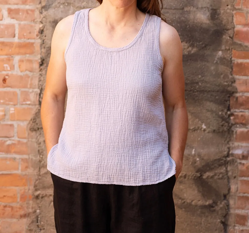 Organic Gauze Sleeveless Top in Heather Blue