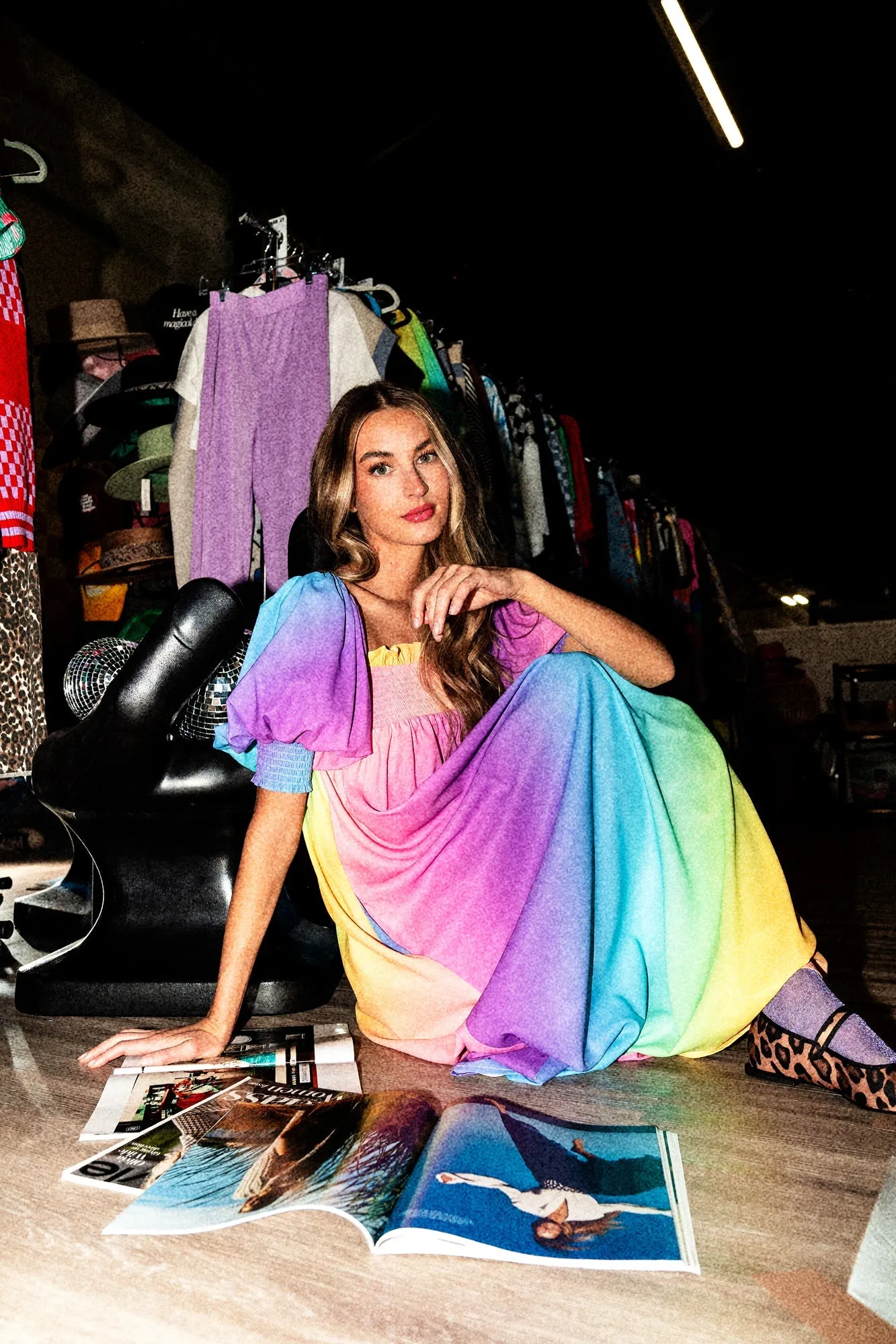 Palm Springs Smocked Dress in Rainbow Daydream