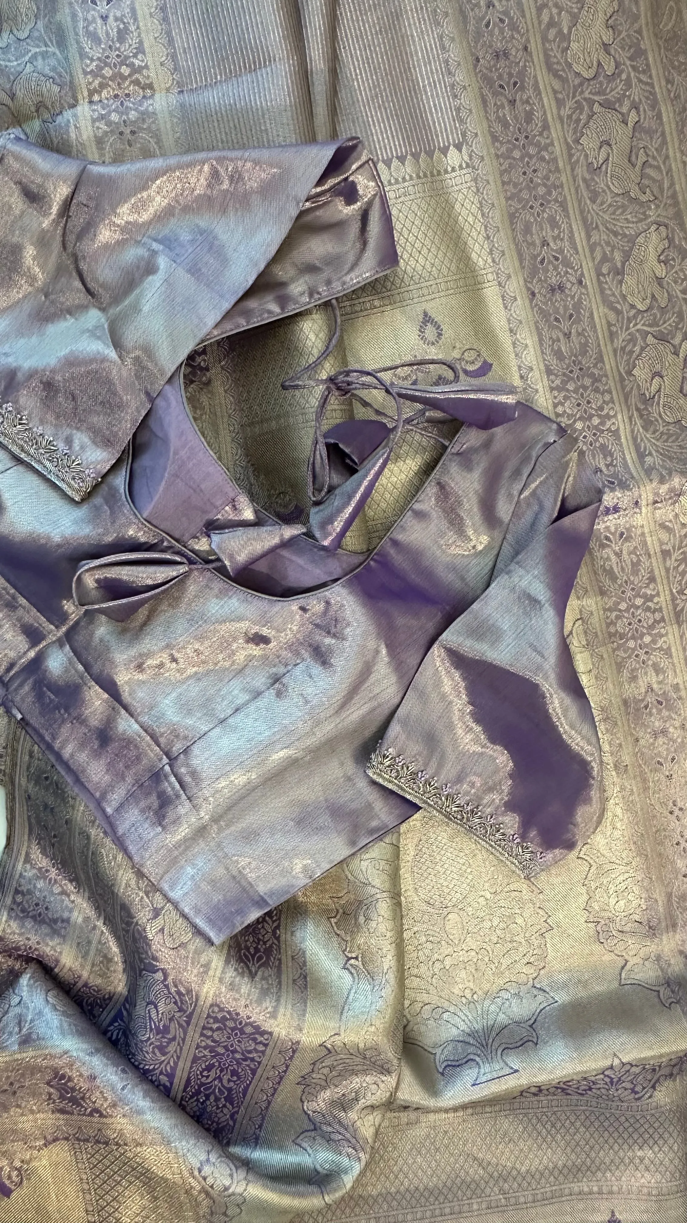 Pastel Lavender vaira oosi silver zari KANJIVARAM SAREE with Hand embroidered blouse
