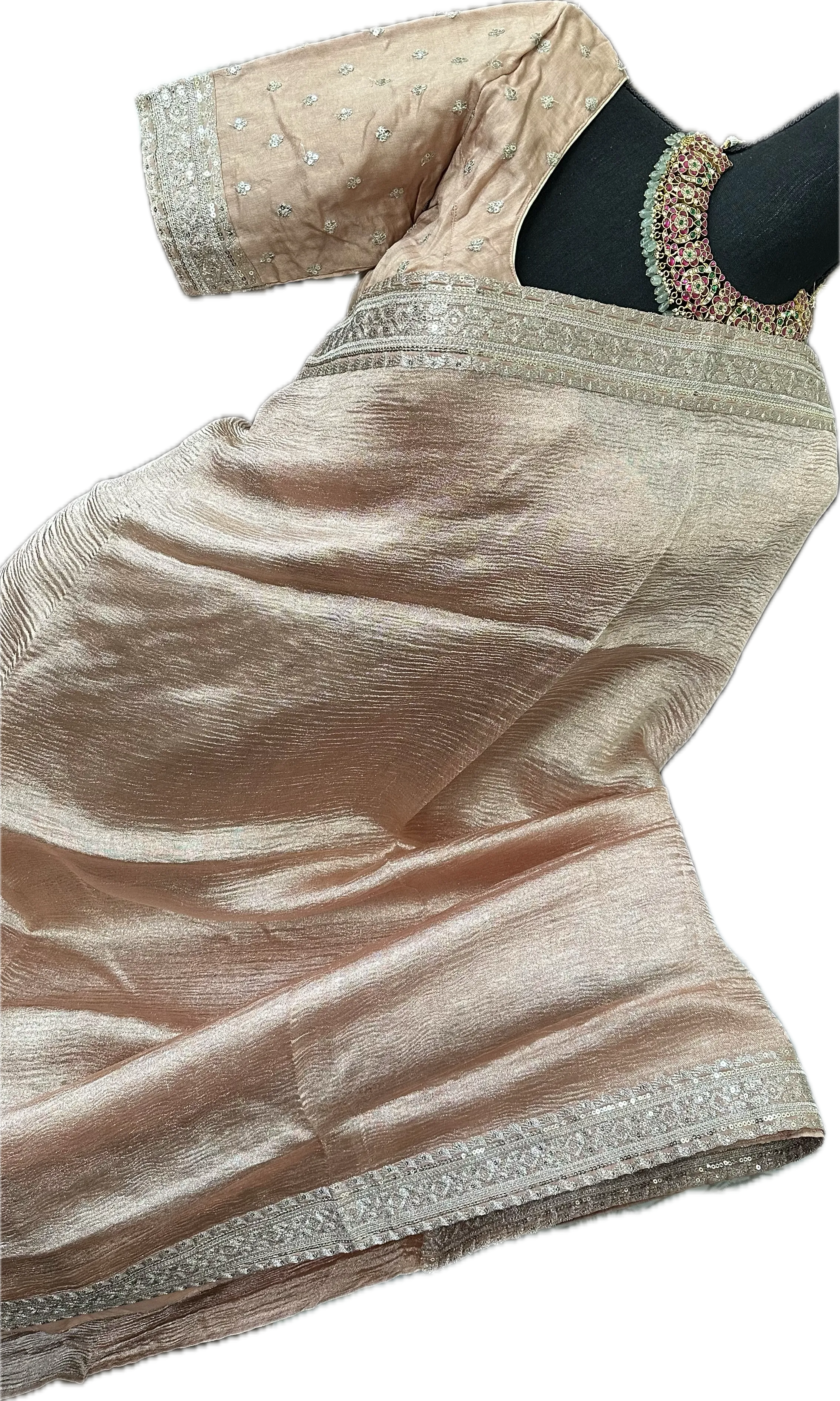 Pastel tissue crushed silk saree with embroidered blouse easy drape online shopping usa