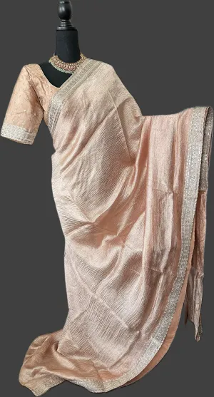 Pastel tissue crushed silk saree with embroidered blouse easy drape online shopping usa