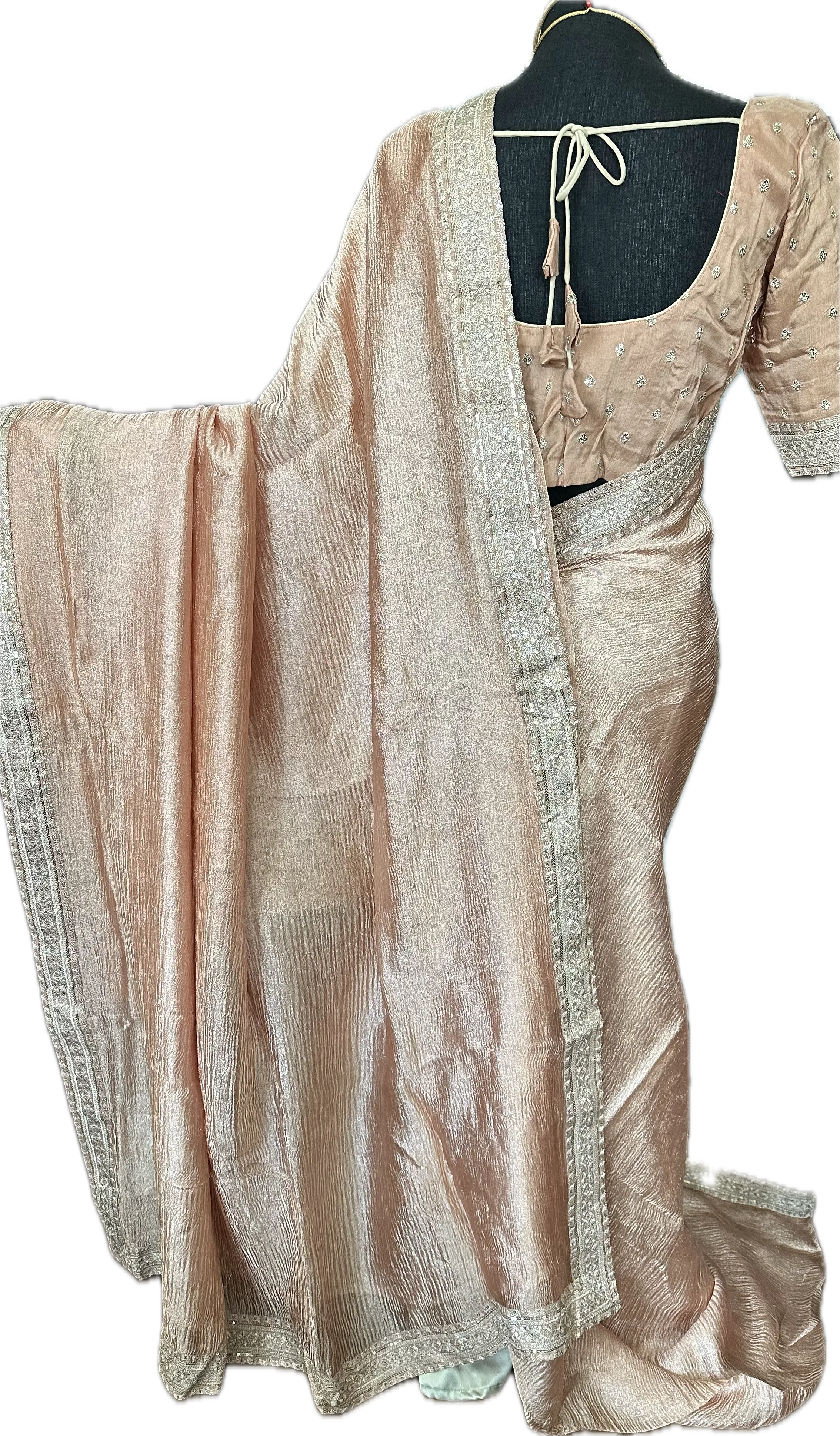 Pastel tissue crushed silk saree with embroidered blouse easy drape online shopping usa