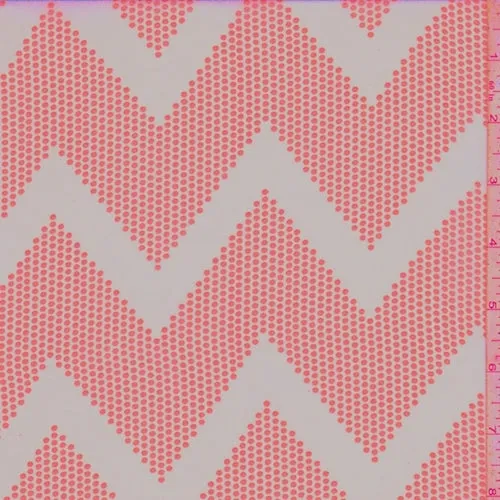 Peach/Neon Pink Dotted Chevron Georgette Fabric