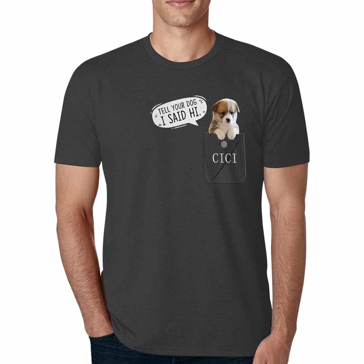 Personalized Face&Name Tee Tell Your Dog I Said Hi Men's All Over Print T-shirt with Unique Text for Him