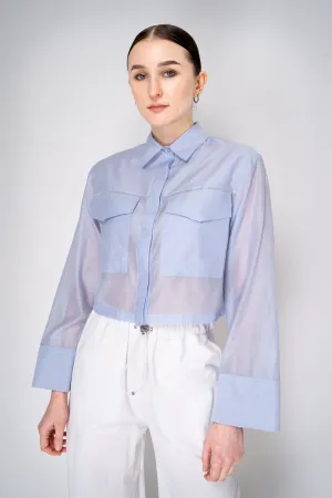 Peserico Cropped Lightweight Cotton Voile Blouse in Light Blue
