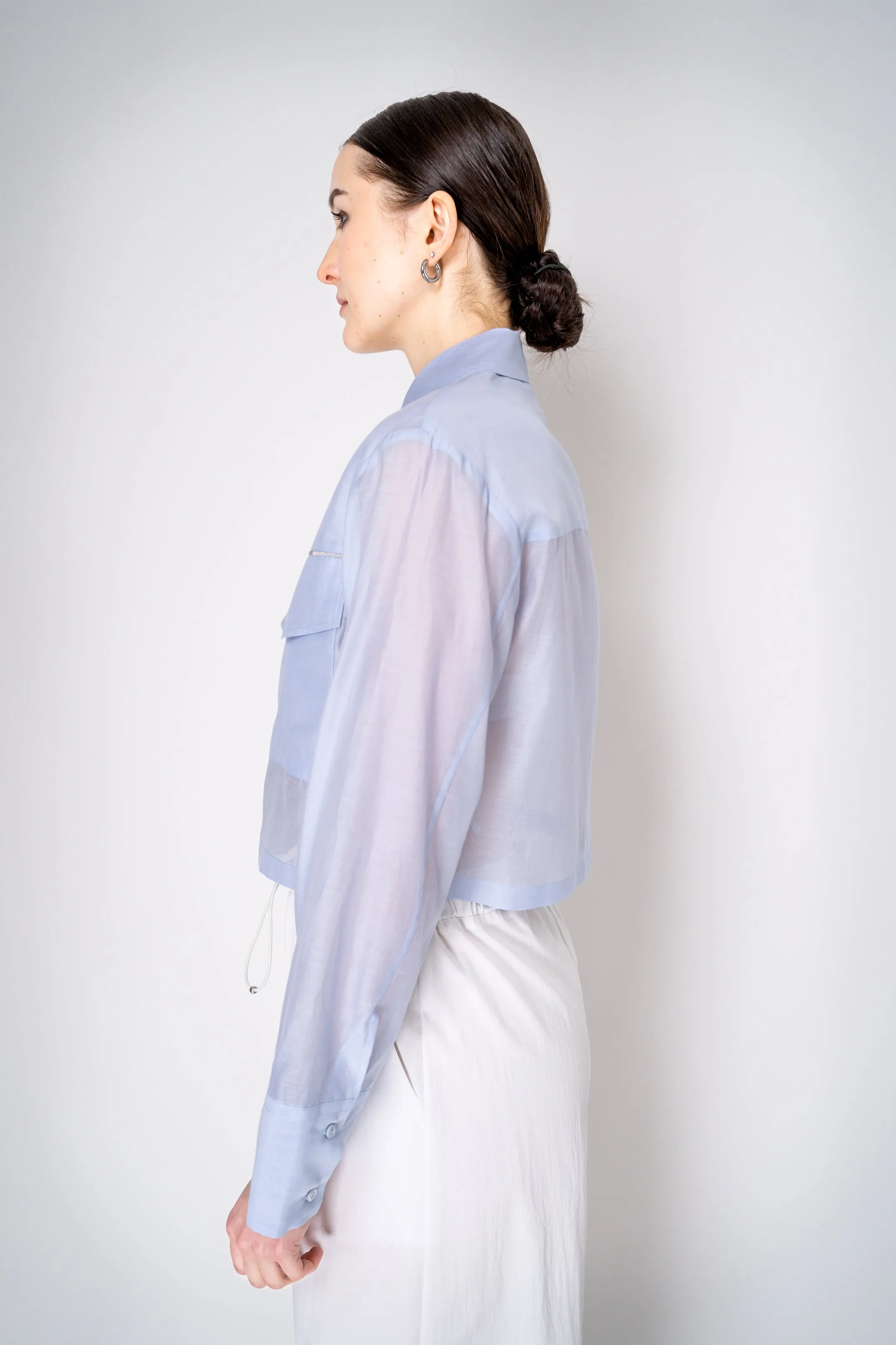 Peserico Cropped Lightweight Cotton Voile Blouse in Light Blue