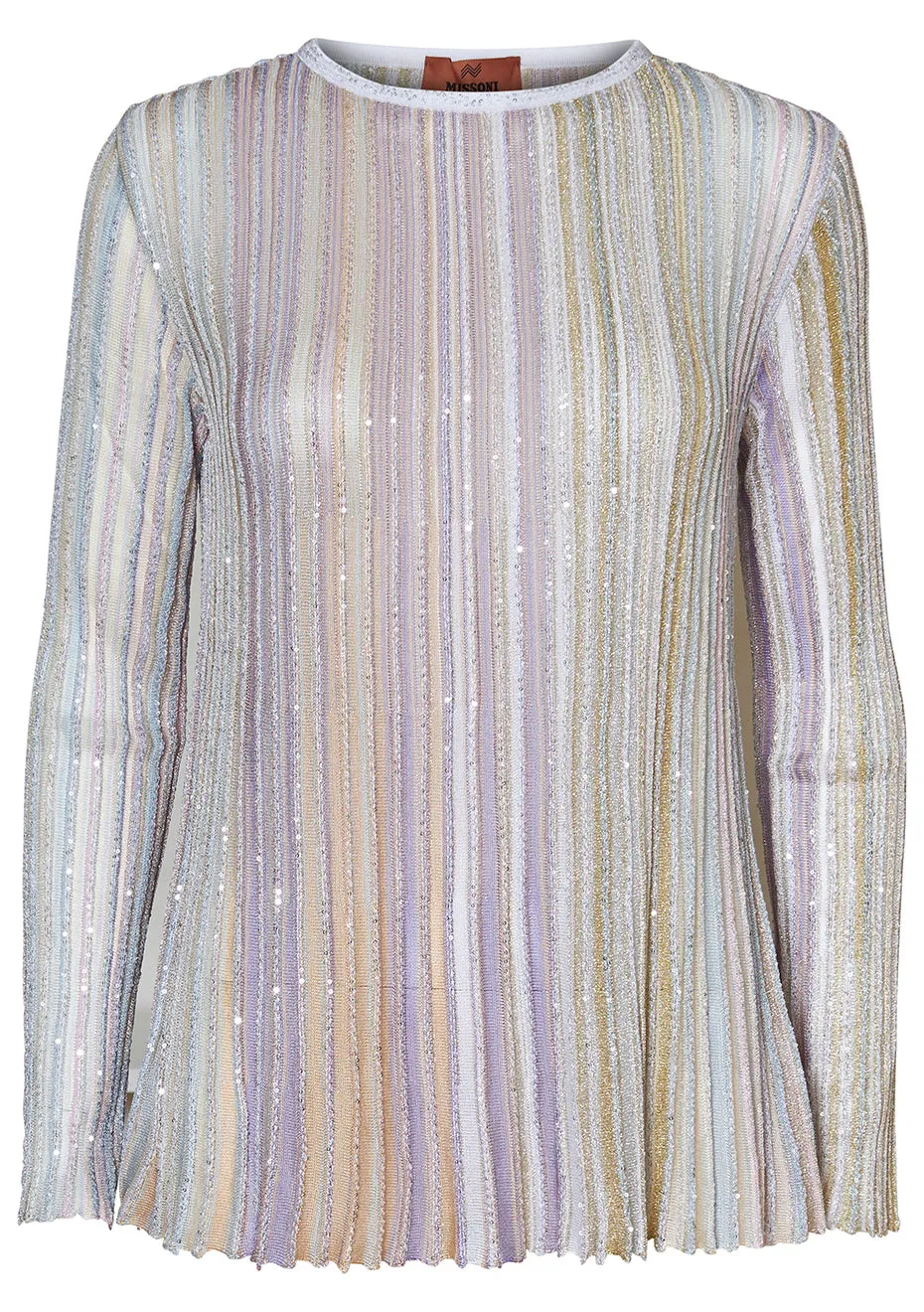 Pleated Crewneck Blouse With Sequins