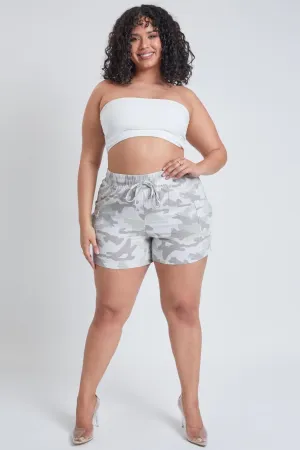 Plus Size Women's Linen Shorts With Shirred Patch Pockets