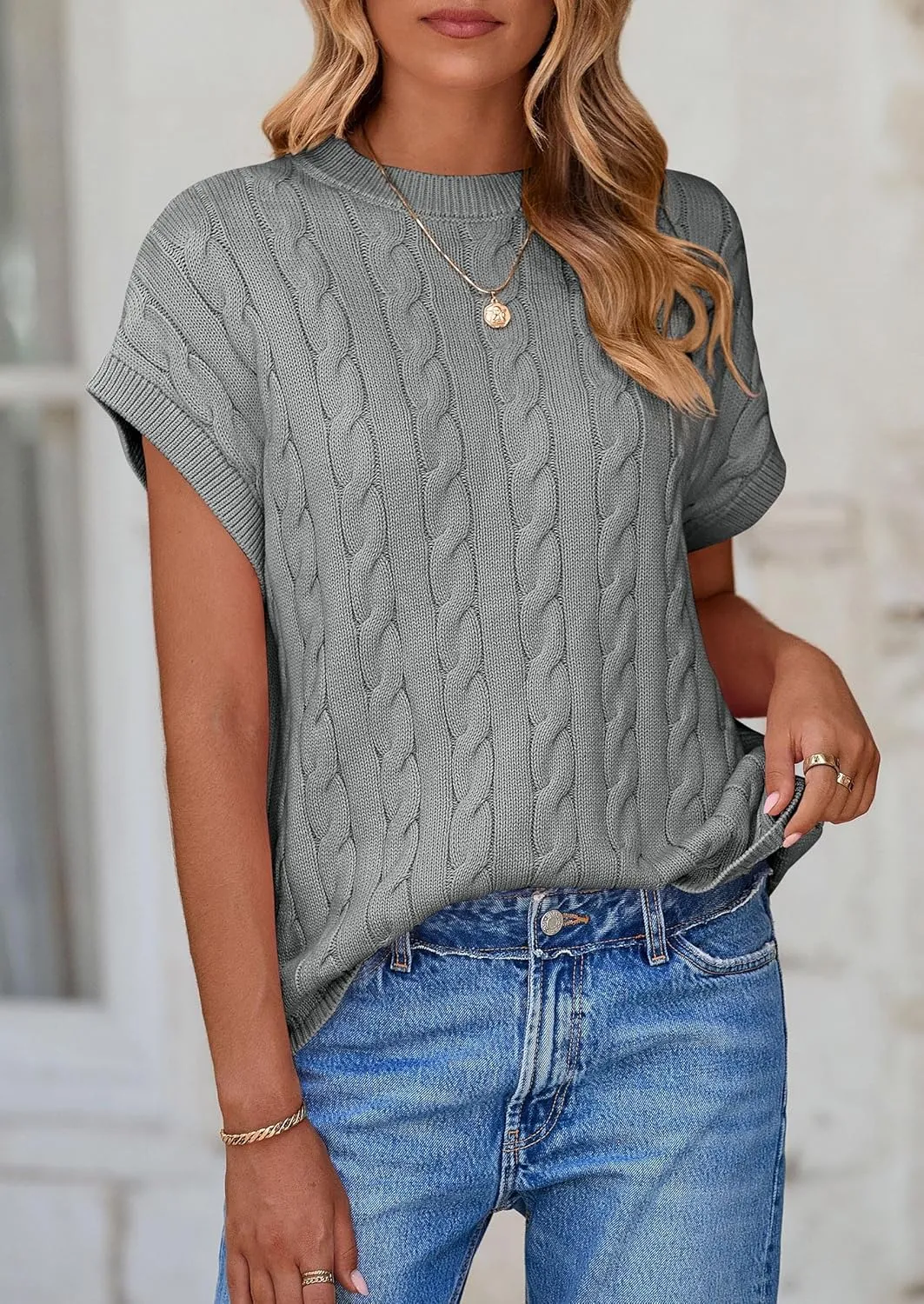 PRETTYGARDEN Women's Sweater Vest 2025 Summer Short Sleeve Tops Casual Crewneck Knit Oversized Pullover Trendy Spring Outfits