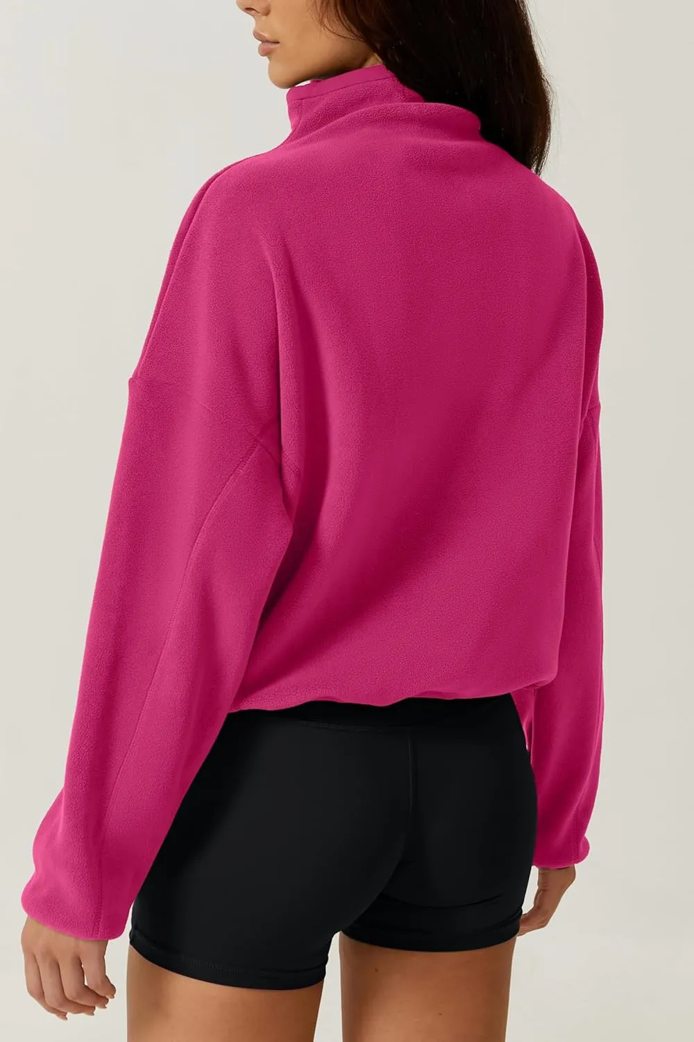 QINSEN Women Half Zip Fleece Sweatshirt Mock Neck Long Sleeve Winter Cozy Sherpa Pullover Sweater Tops