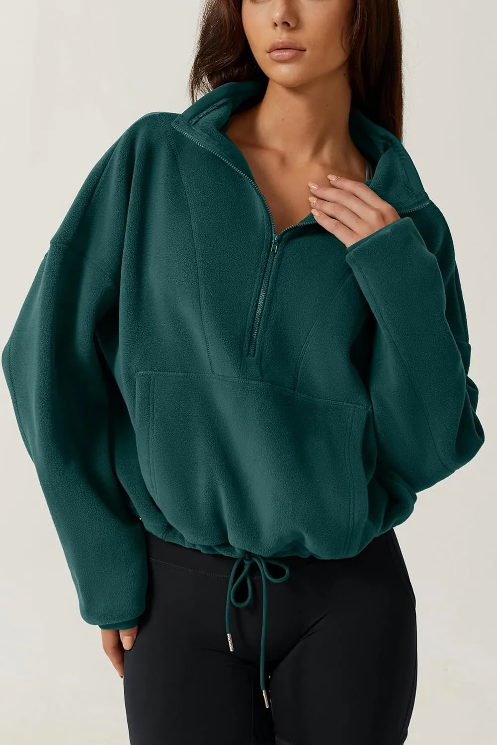 QINSEN Women Half Zip Fleece Sweatshirt Mock Neck Long Sleeve Winter Cozy Sherpa Pullover Sweater Tops
