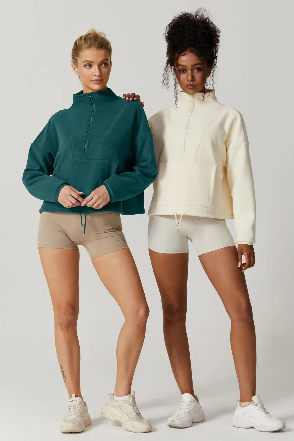 QINSEN Women Half Zip Fleece Sweatshirt Mock Neck Long Sleeve Winter Cozy Sherpa Pullover Sweater Tops