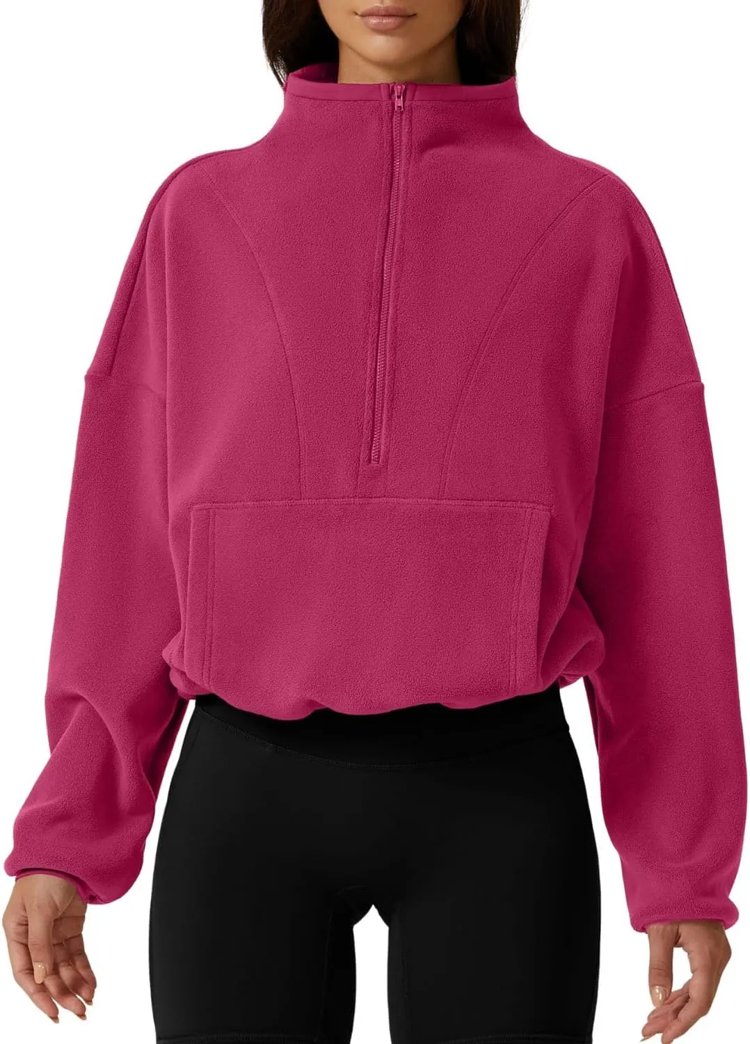 QINSEN Women Half Zip Fleece Sweatshirt Mock Neck Long Sleeve Winter Cozy Sherpa Pullover Sweater Tops