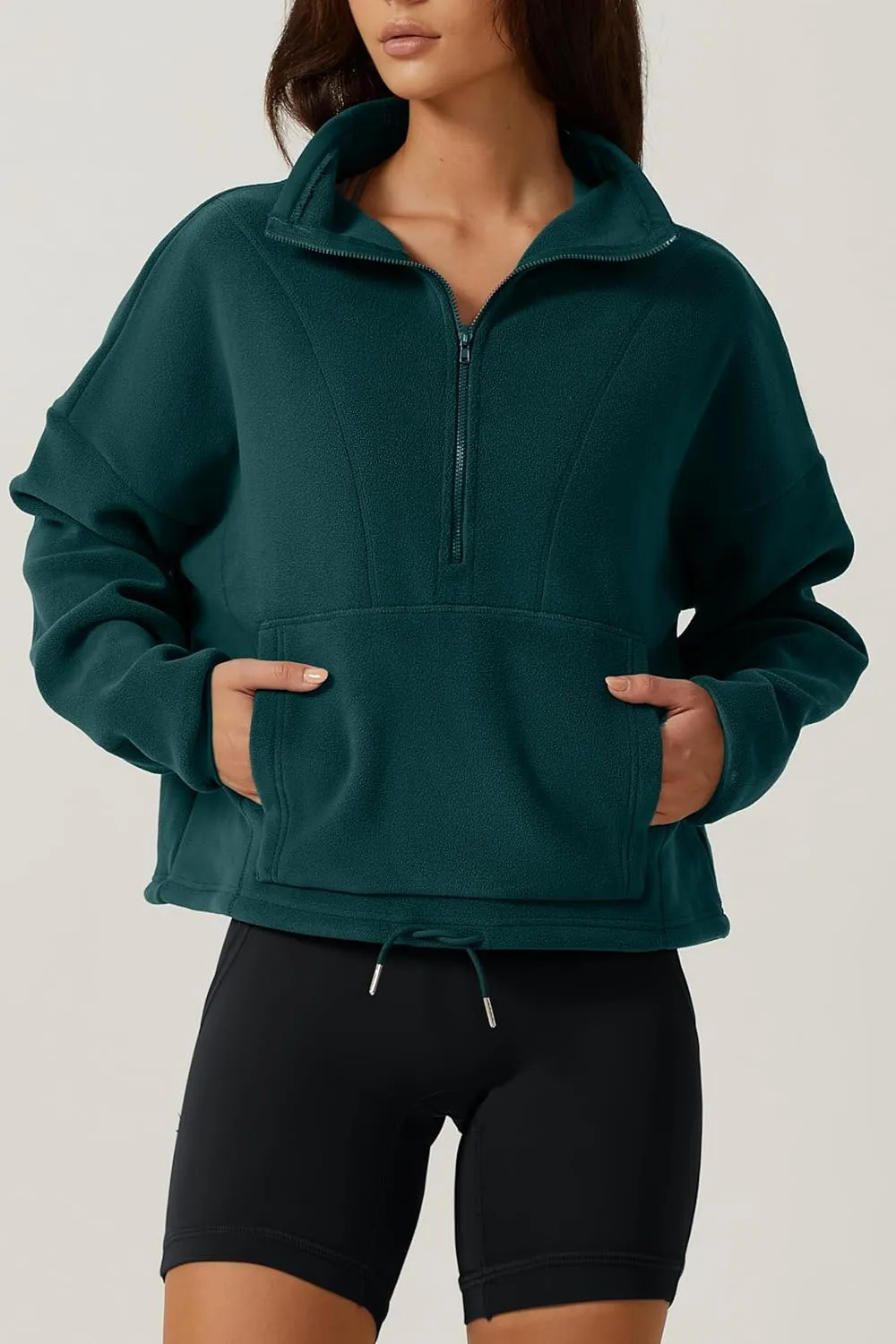 QINSEN Women Half Zip Fleece Sweatshirt Mock Neck Long Sleeve Winter Cozy Sherpa Pullover Sweater Tops