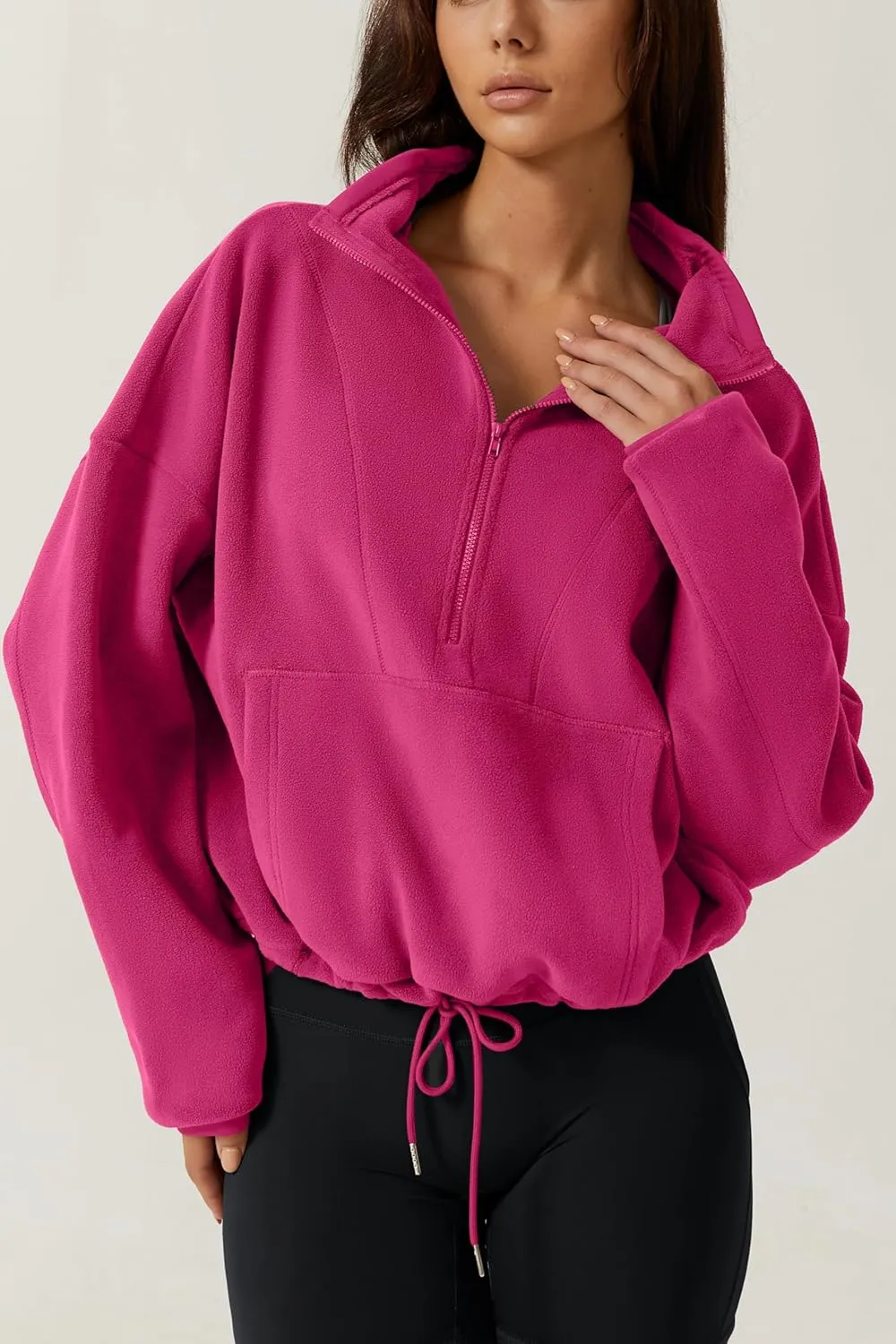 QINSEN Women Half Zip Fleece Sweatshirt Mock Neck Long Sleeve Winter Cozy Sherpa Pullover Sweater Tops