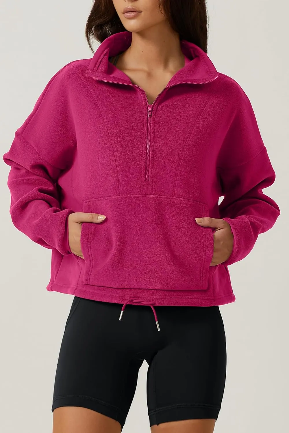 QINSEN Women Half Zip Fleece Sweatshirt Mock Neck Long Sleeve Winter Cozy Sherpa Pullover Sweater Tops