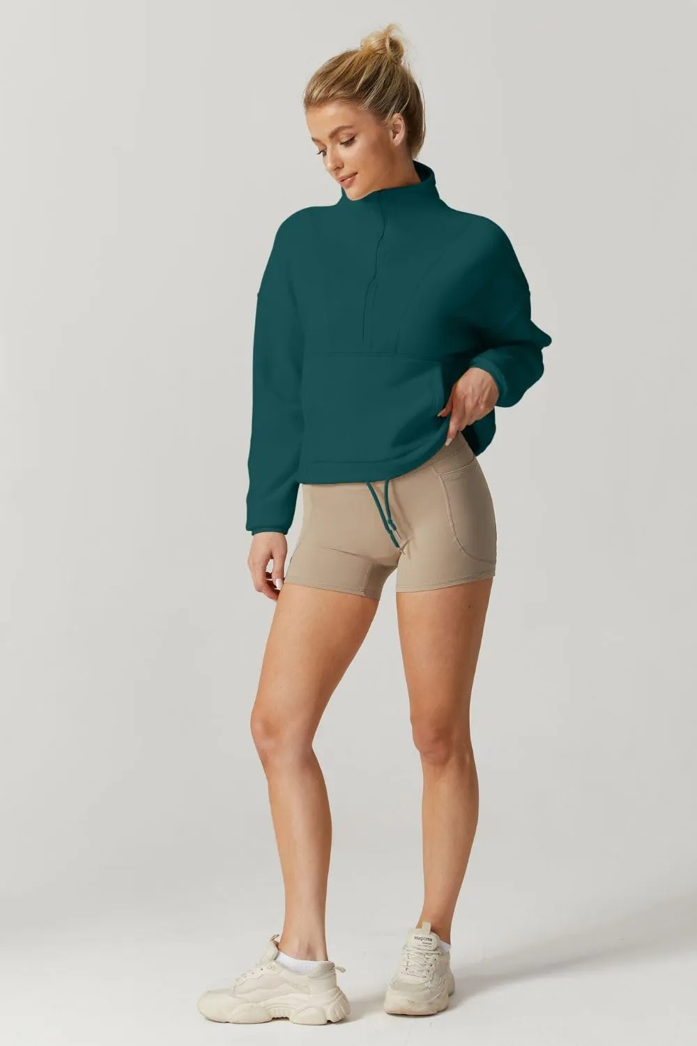 QINSEN Women Half Zip Fleece Sweatshirt Mock Neck Long Sleeve Winter Cozy Sherpa Pullover Sweater Tops