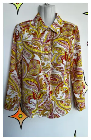 Retro | Groovy Psychedelic Paisley Mod | Blouse Shirt Top | Small