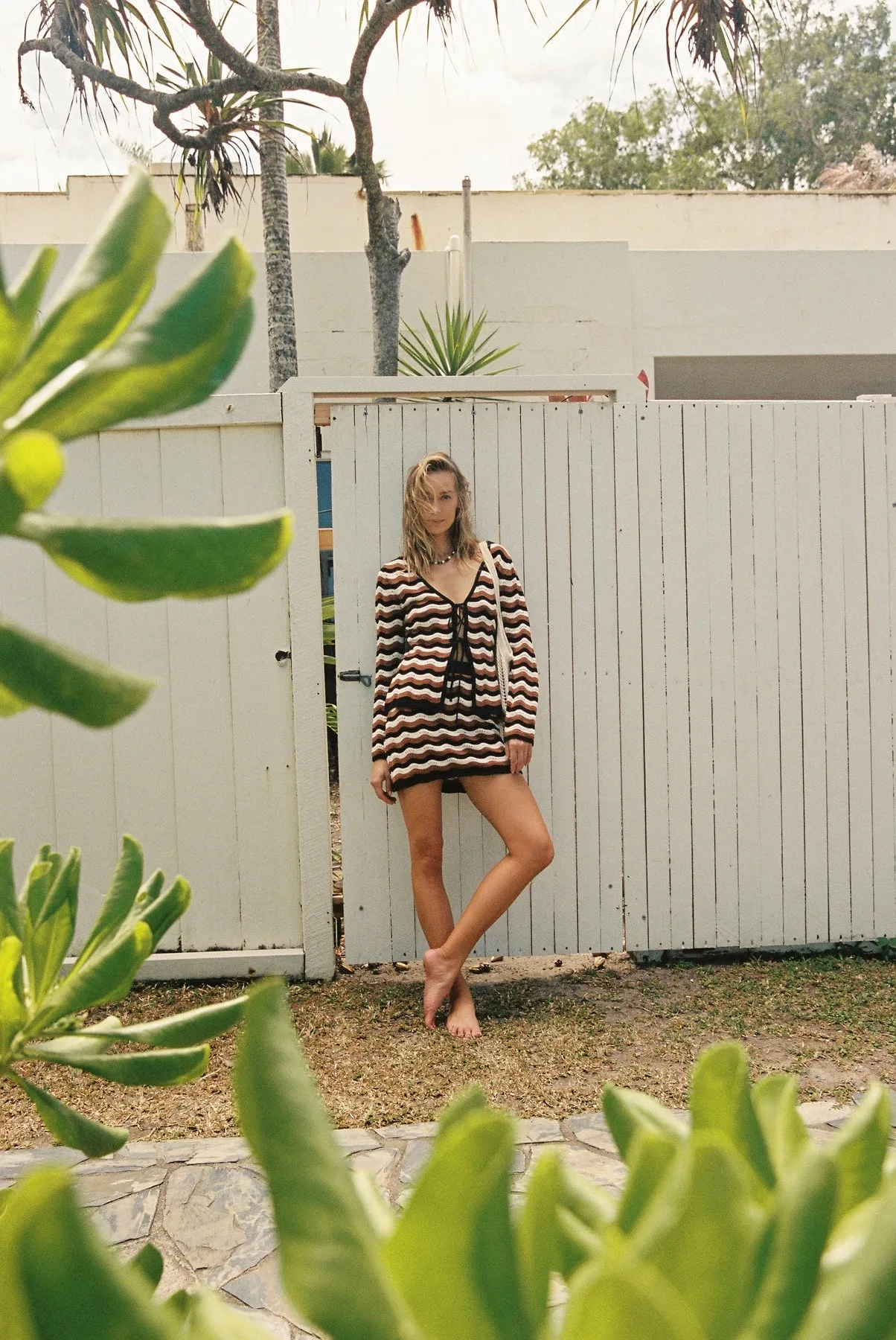 RHYTHM Venice Knit Long Sleeve Tie Top