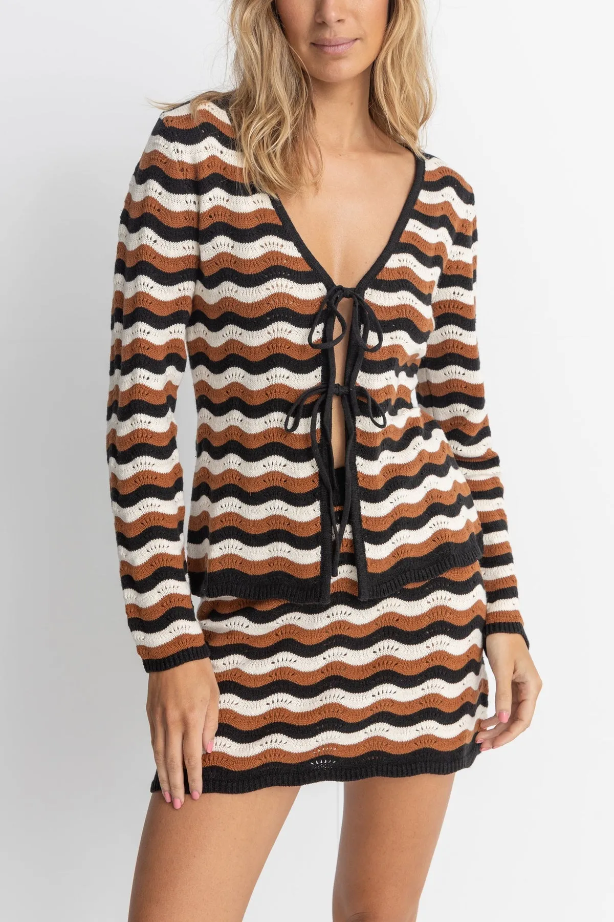 RHYTHM Venice Knit Long Sleeve Tie Top