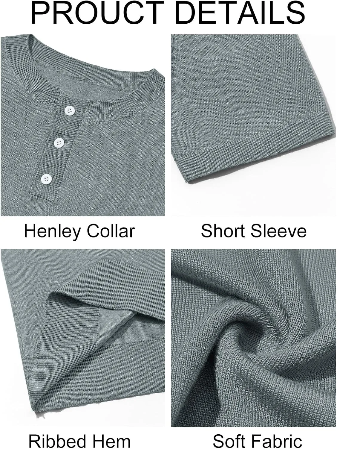 Runcati Mens Knit Henley Shirt Short Sleeve Casual Slim Fit T-Shirts Lightweight Pullover Tops