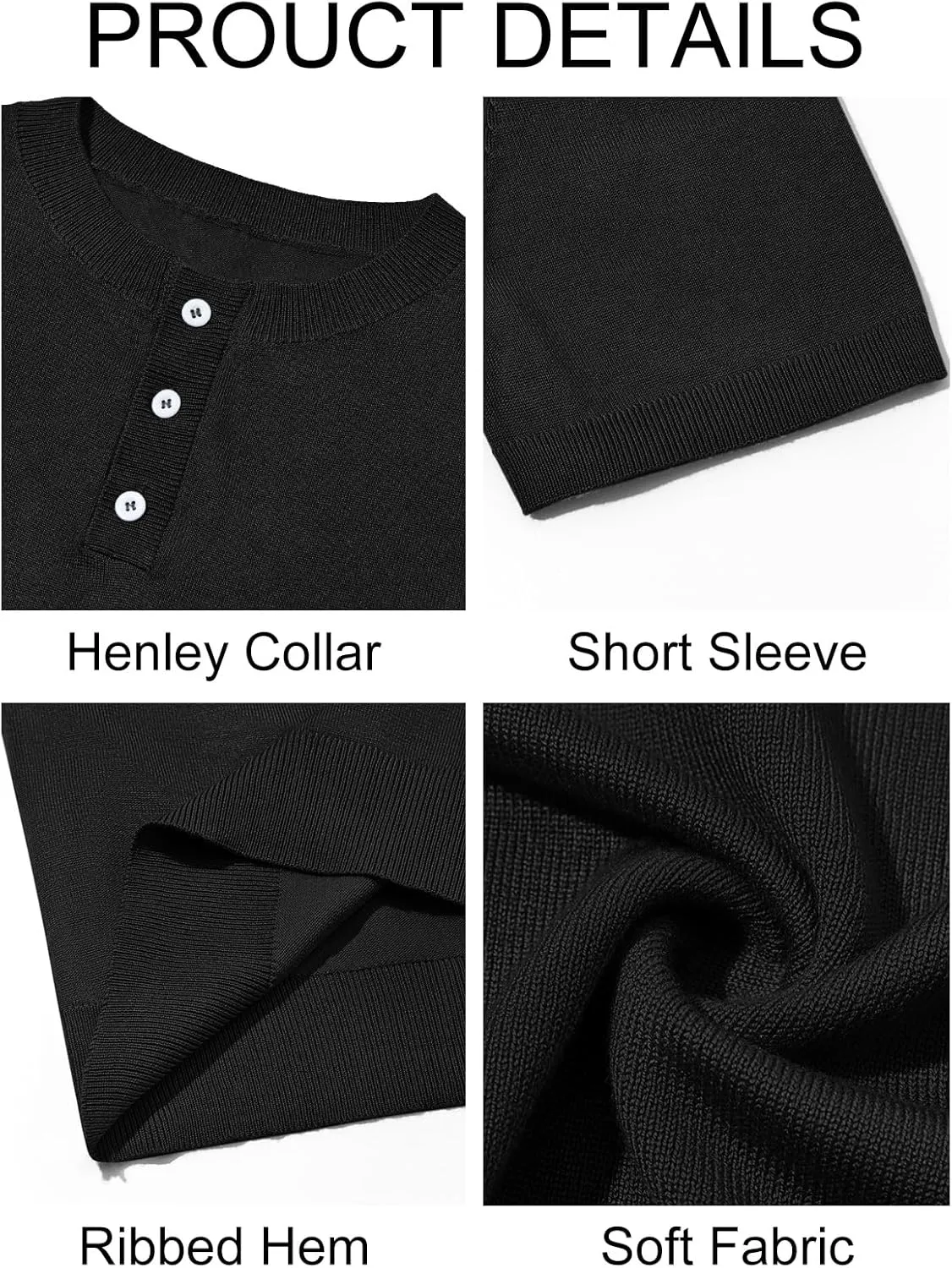 Runcati Mens Knit Henley Shirt Short Sleeve Casual Slim Fit T-Shirts Lightweight Pullover Tops
