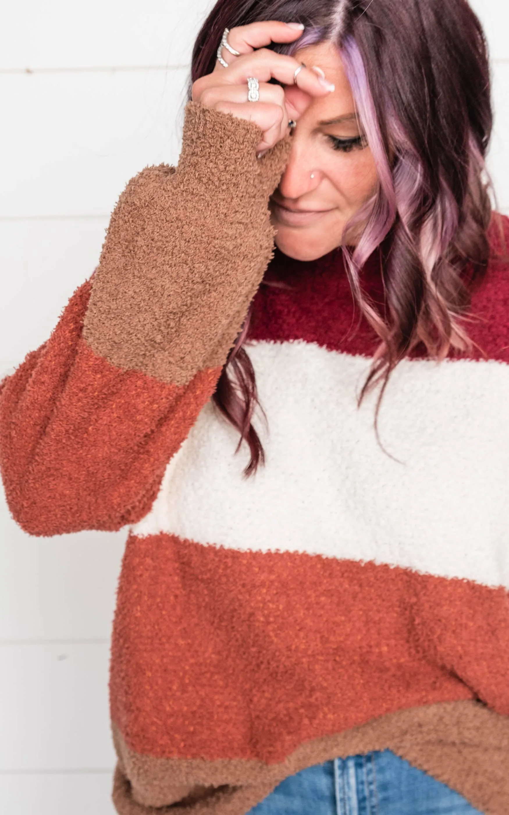 Rust Combo Colorblock Sweater - White Birch | FINAL SALE