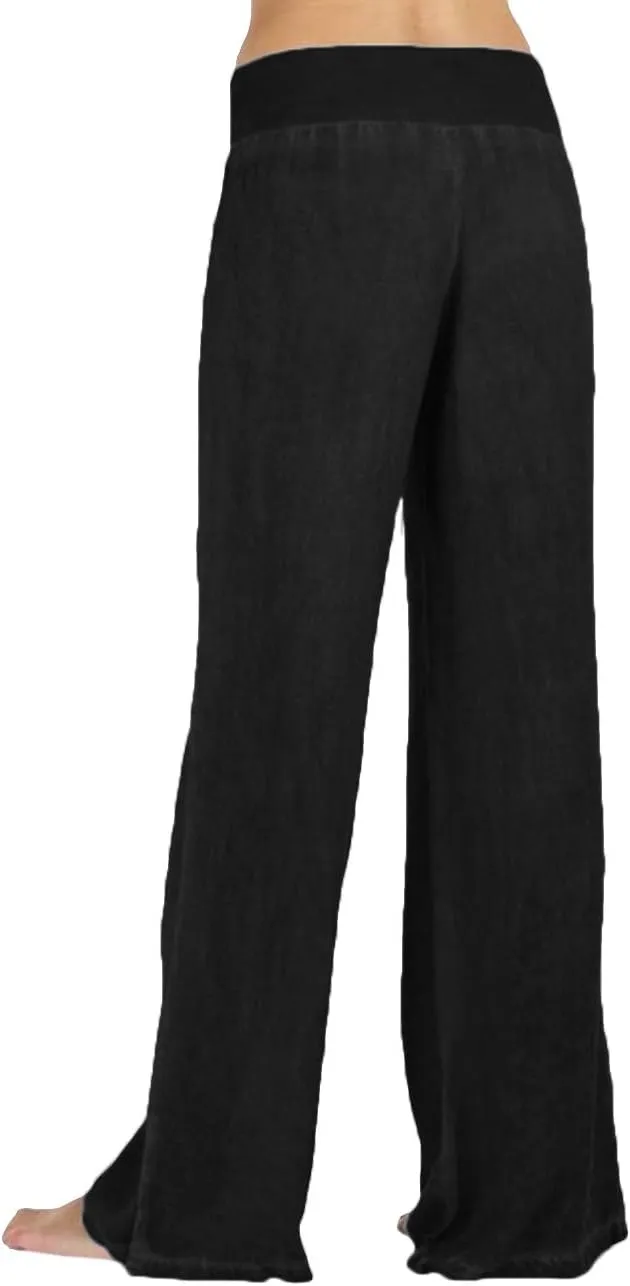 SEMATOMALA Women's Denim Blue Wide Leg Pants Wide Waistband Elastic Waist Trousers High Waist Pull-on Palazzo Pants
