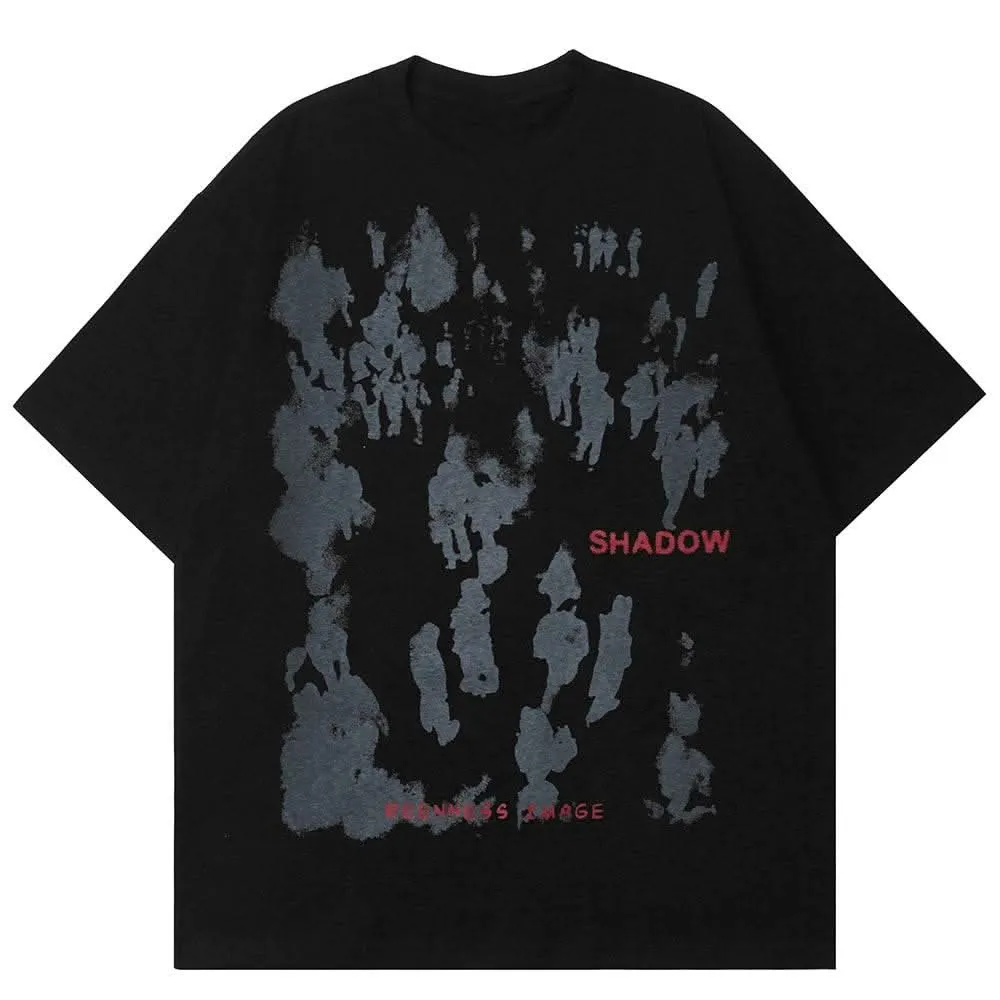 Shadow T-Shirt - Graphic Letter Print Hip Hop Style