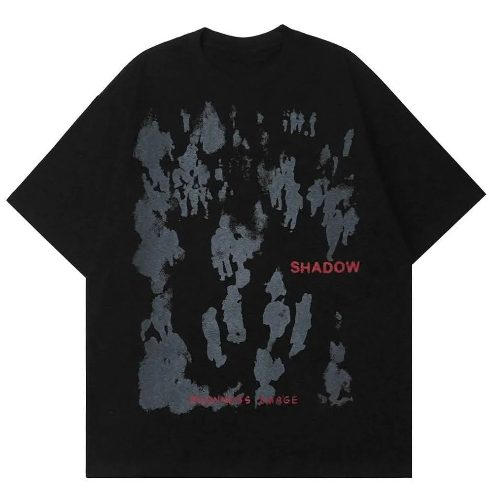 Shadow T-Shirt - Graphic Letter Print Hip Hop Style