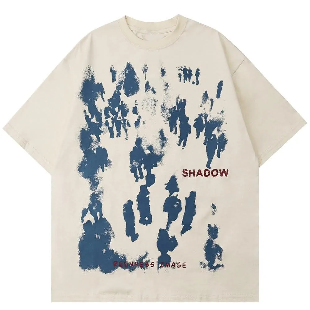 Shadow T-Shirt - Graphic Letter Print Hip Hop Style