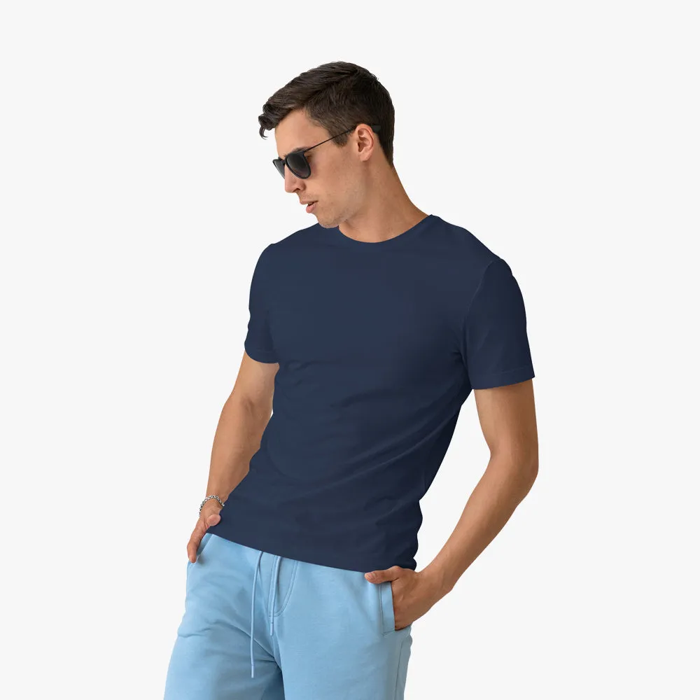Shop Navy Blue Suvin Cotton T-Shirt for Men – Soft, Stylish & Premium Tees