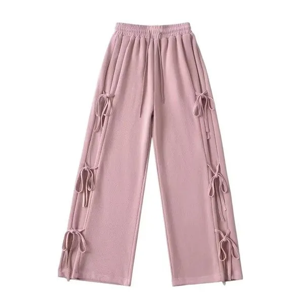 Side tie ribbon bows sweat pants