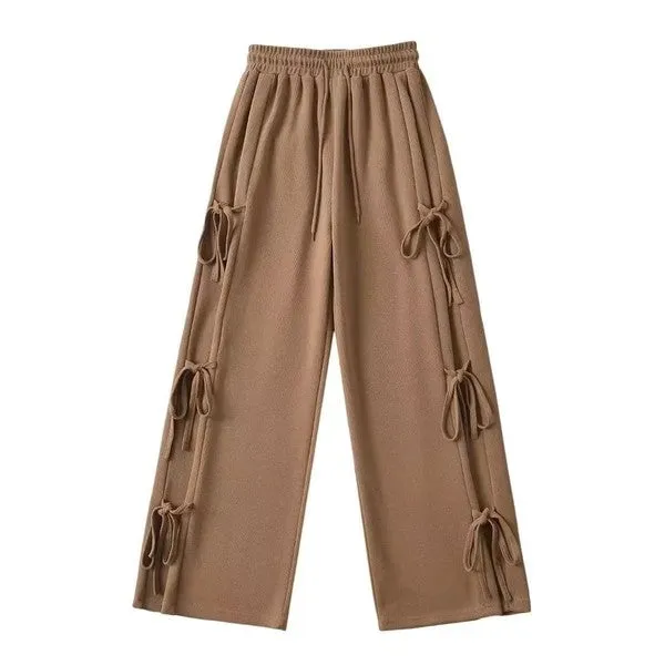 Side tie ribbon bows sweat pants