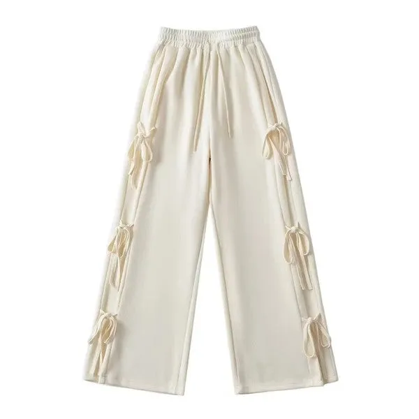 Side tie ribbon bows sweat pants
