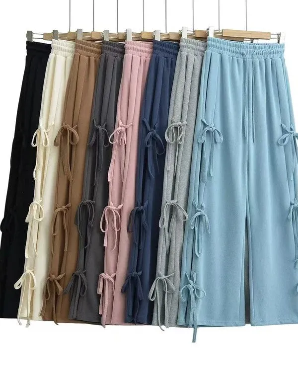 Side tie ribbon bows sweat pants