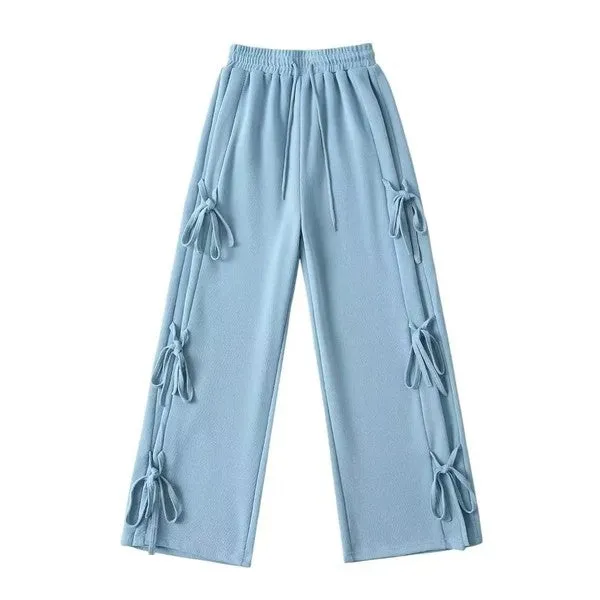 Side tie ribbon bows sweat pants