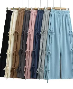 Side tie ribbon bows sweat pants