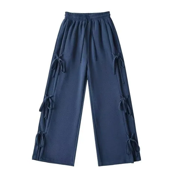 Side tie ribbon bows sweat pants