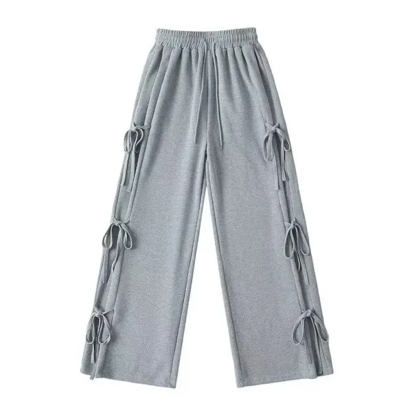 Side tie ribbon bows sweat pants